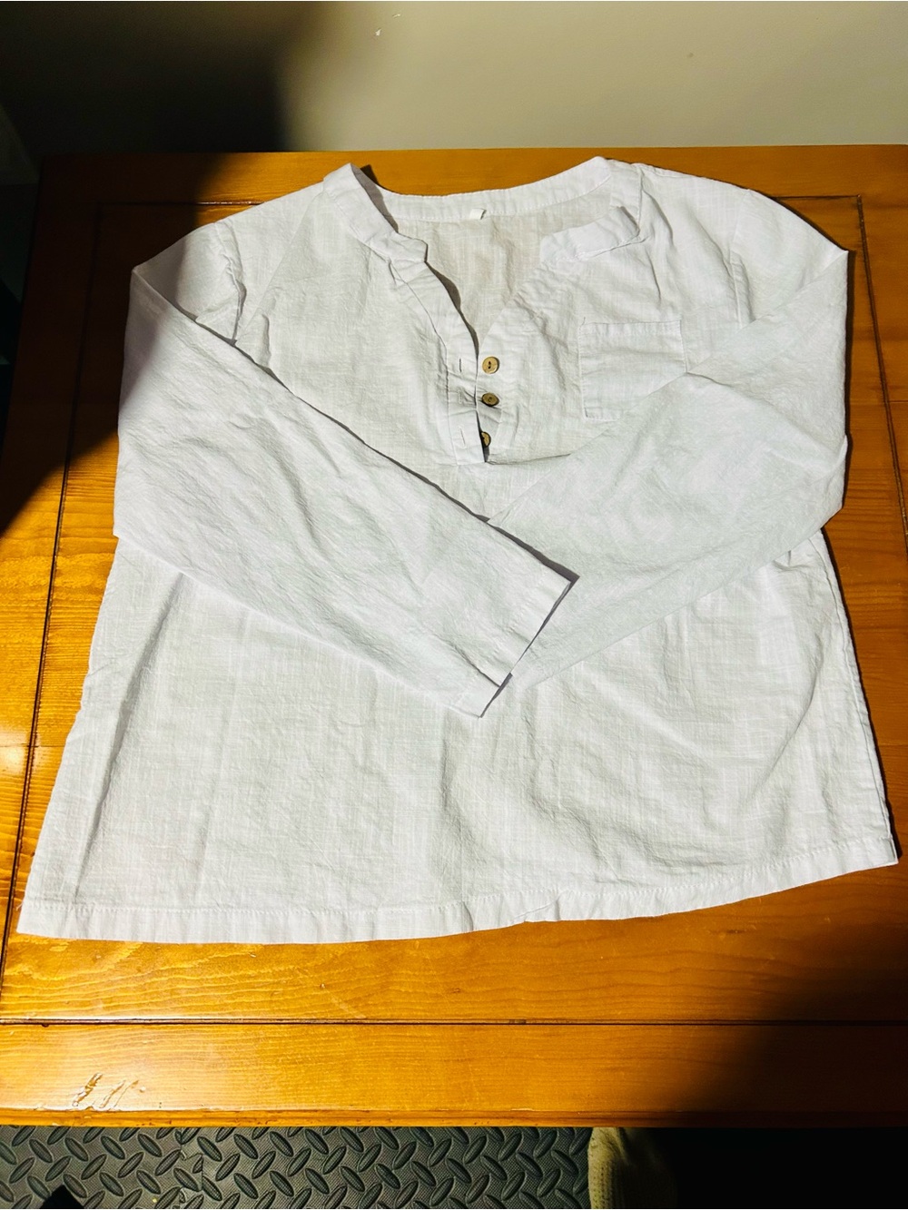 Women's White Long-Sleeve Henley Top Classic Lightweight